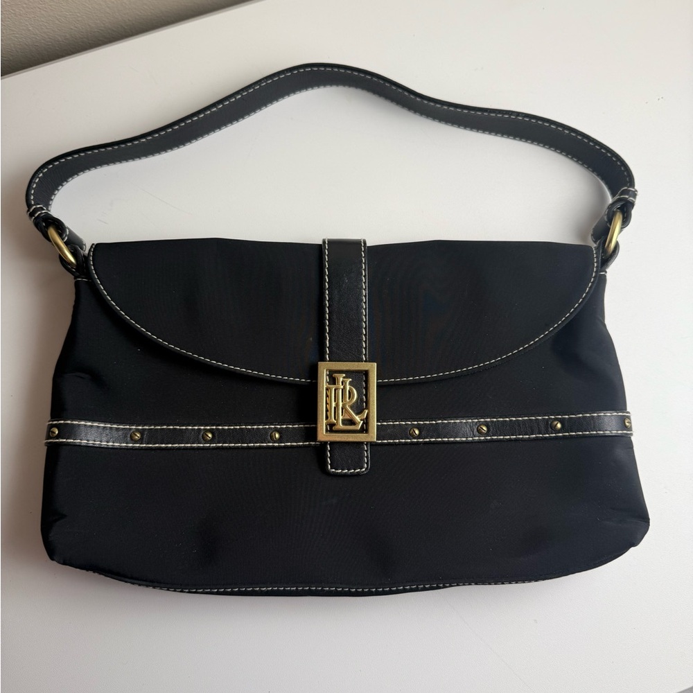 Lauren Ralph Lauren Black Shoulder Bag with Gold Accents